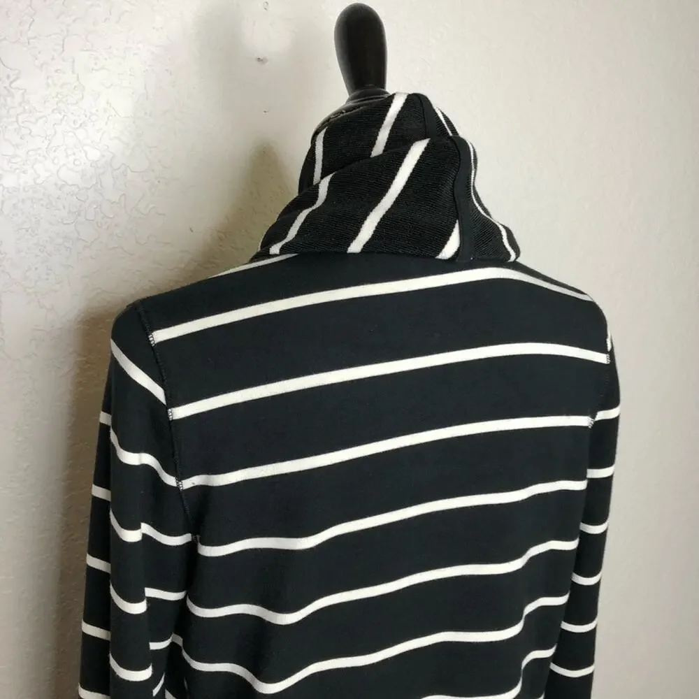 Lauren Ralph Lauren black white striped long open front cardigan size Medium